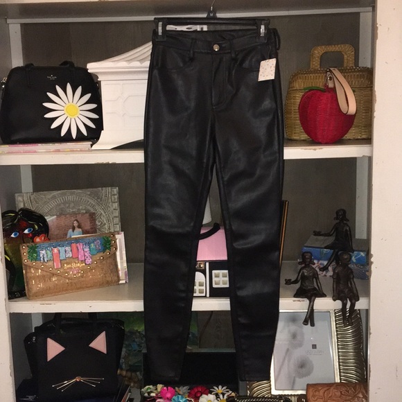Free People Pants - NWT free people 25 black faux  leather leggings